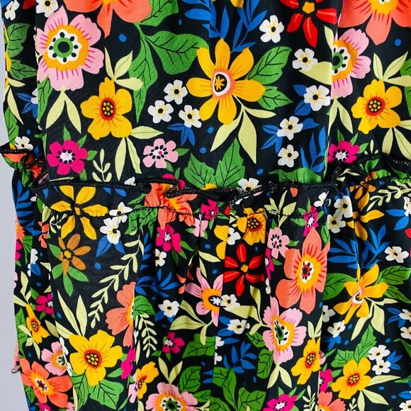 Shein Curve Colorful Variety Of Flowers Print Ruffle Strap Sleeves Tank Top 0XL - Picture 7 of 8